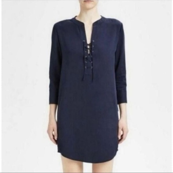 Theory Jullitah R2 Lace-up Shirt Shift Lightweight Dress Navy Womens Size 8 - Picture 1 of 8